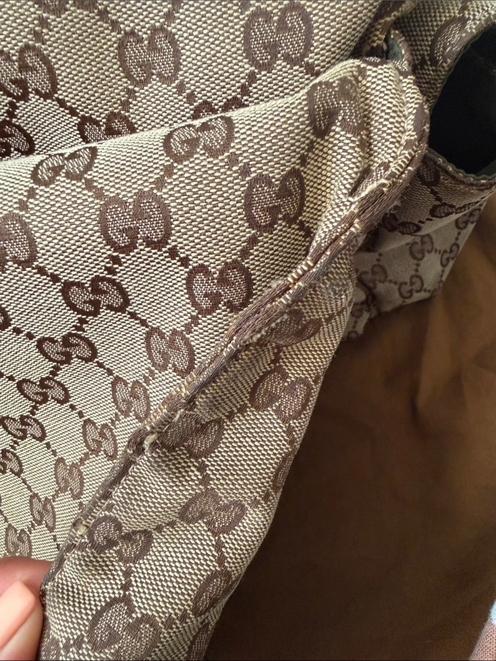 Gucci Brown GG Canvas Diaper Bag with Green and Red Signature Strap